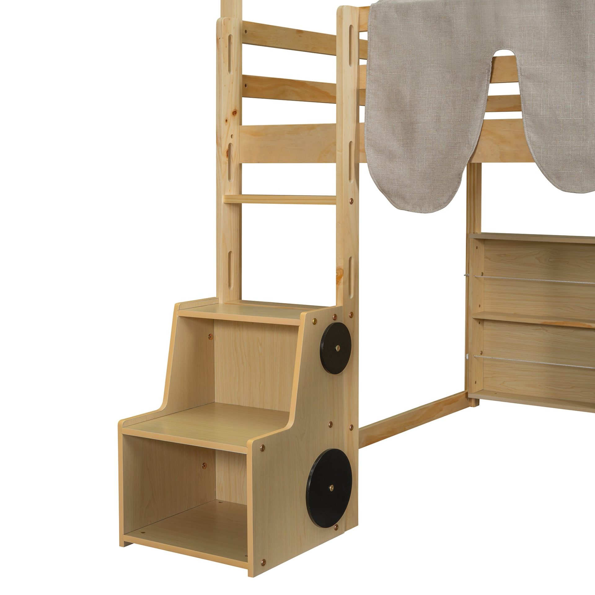 Wooden loft bed with house-shaped frame and play tent for kids&