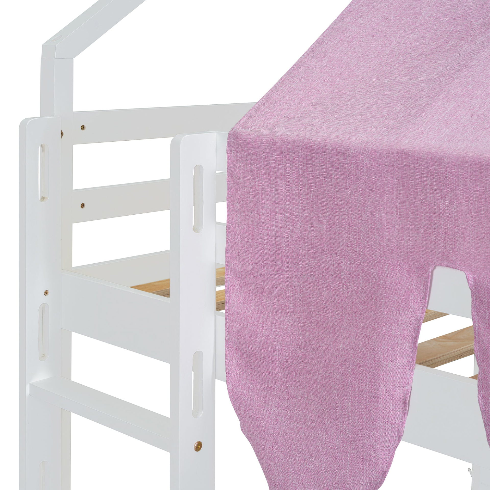 Wooden loft bed with house-shaped frame and play tent for kids&