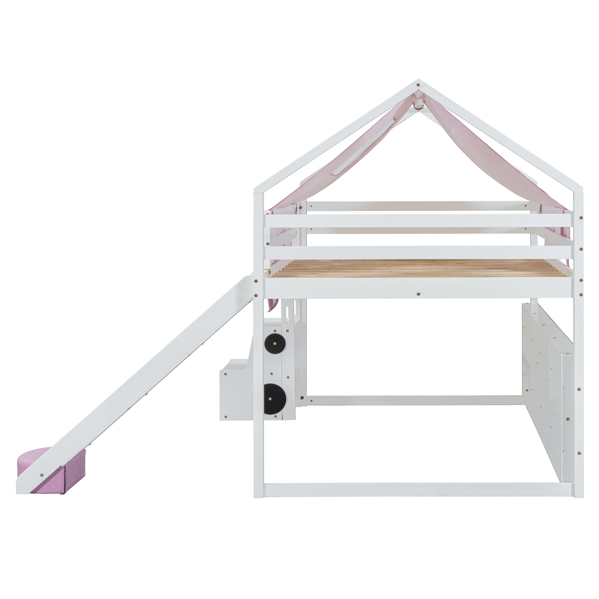 Start2Finish wooden loft bed with house-shaped frame and attached play tent for kids&