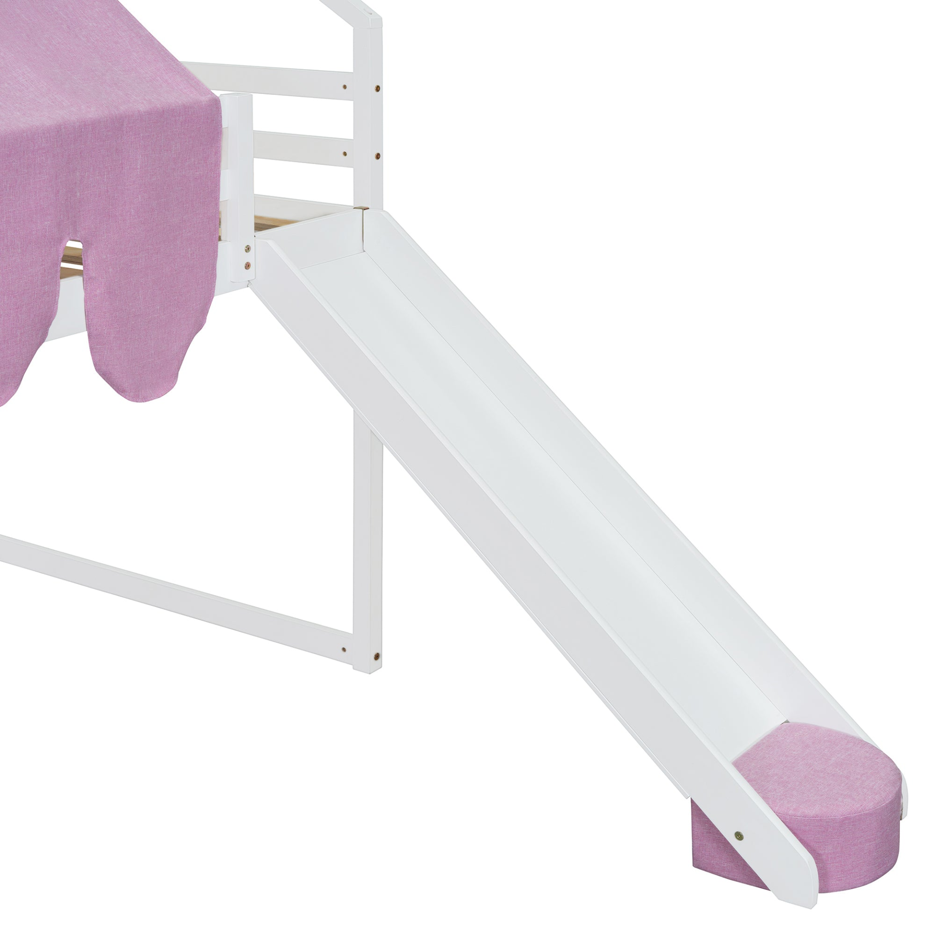 Wooden loft bed with house-shaped frame and play tent, ideal for kids&