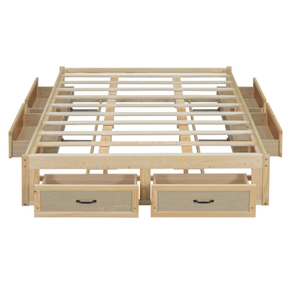Start2Finish platform bed with built-in storage drawers, antique-inspired design, sturdy wooden frame, and modern storage solution.