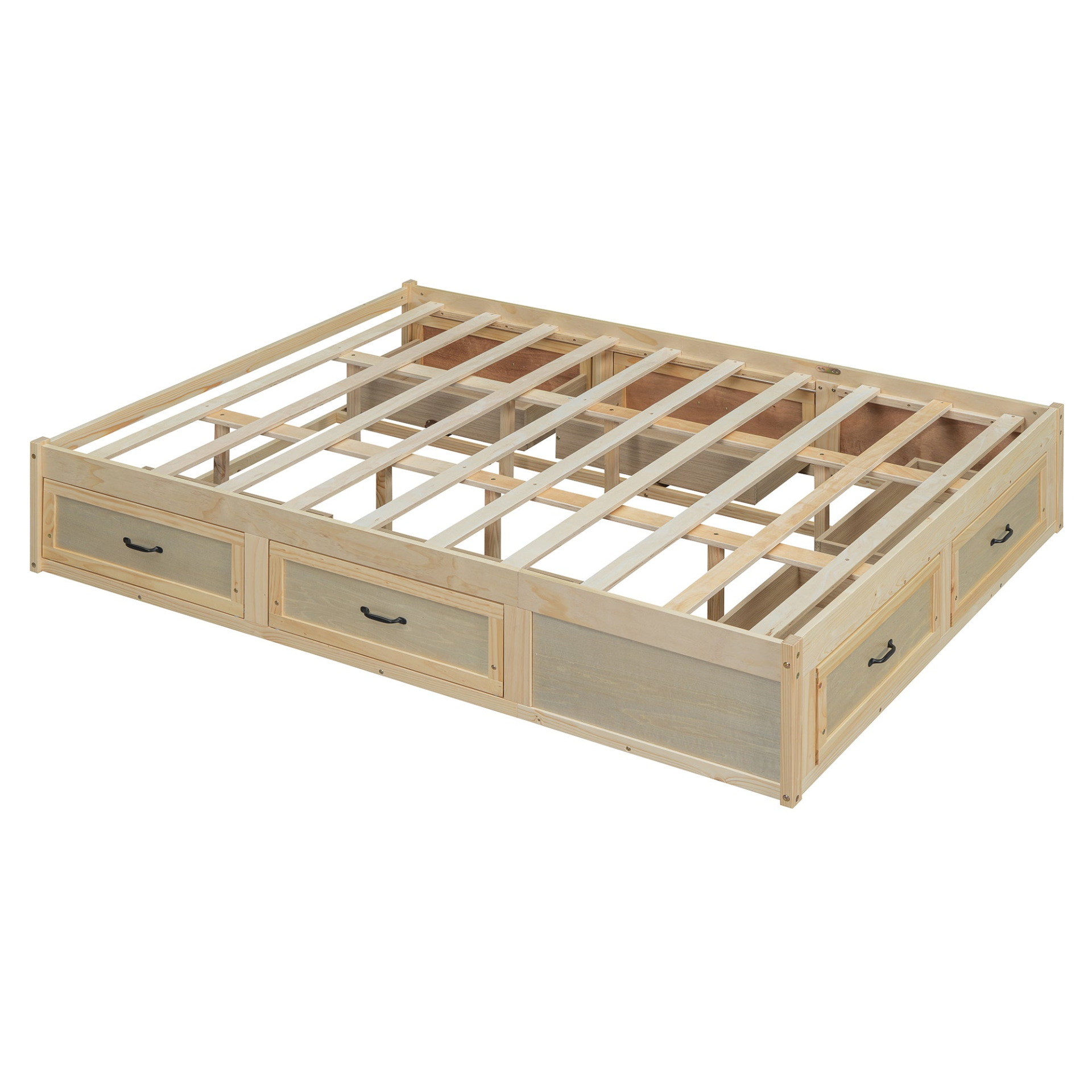 Start2Finish antique-inspired platform bed with built-in storage drawers and elegant design, showcasing the storage and bed frame.