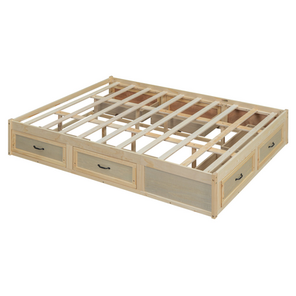 Start2Finish antique-inspired platform bed with built-in storage drawers and elegant design, showcasing the storage and bed frame.