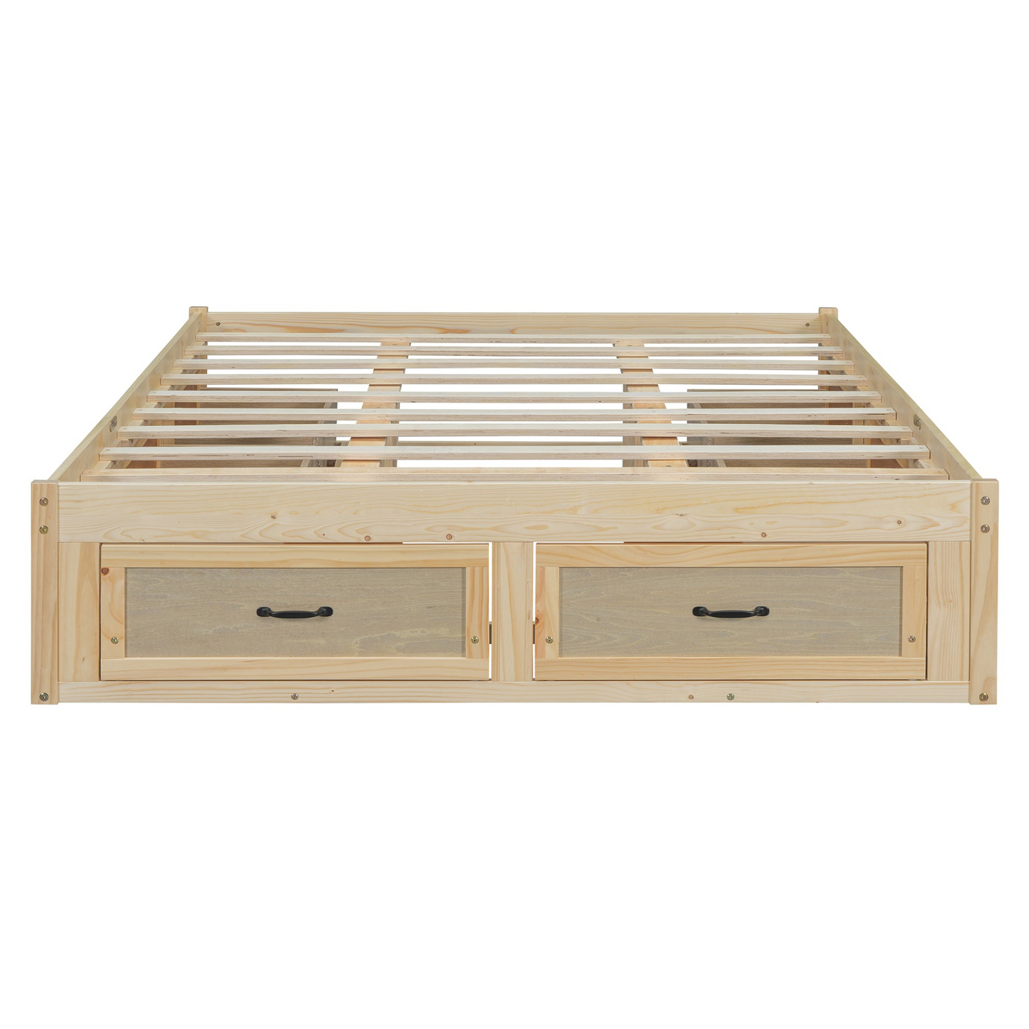 Start2Finish platform bed with antique-inspired design and built-in storage drawers, showcasing its stylish and functional bedroom furniture.