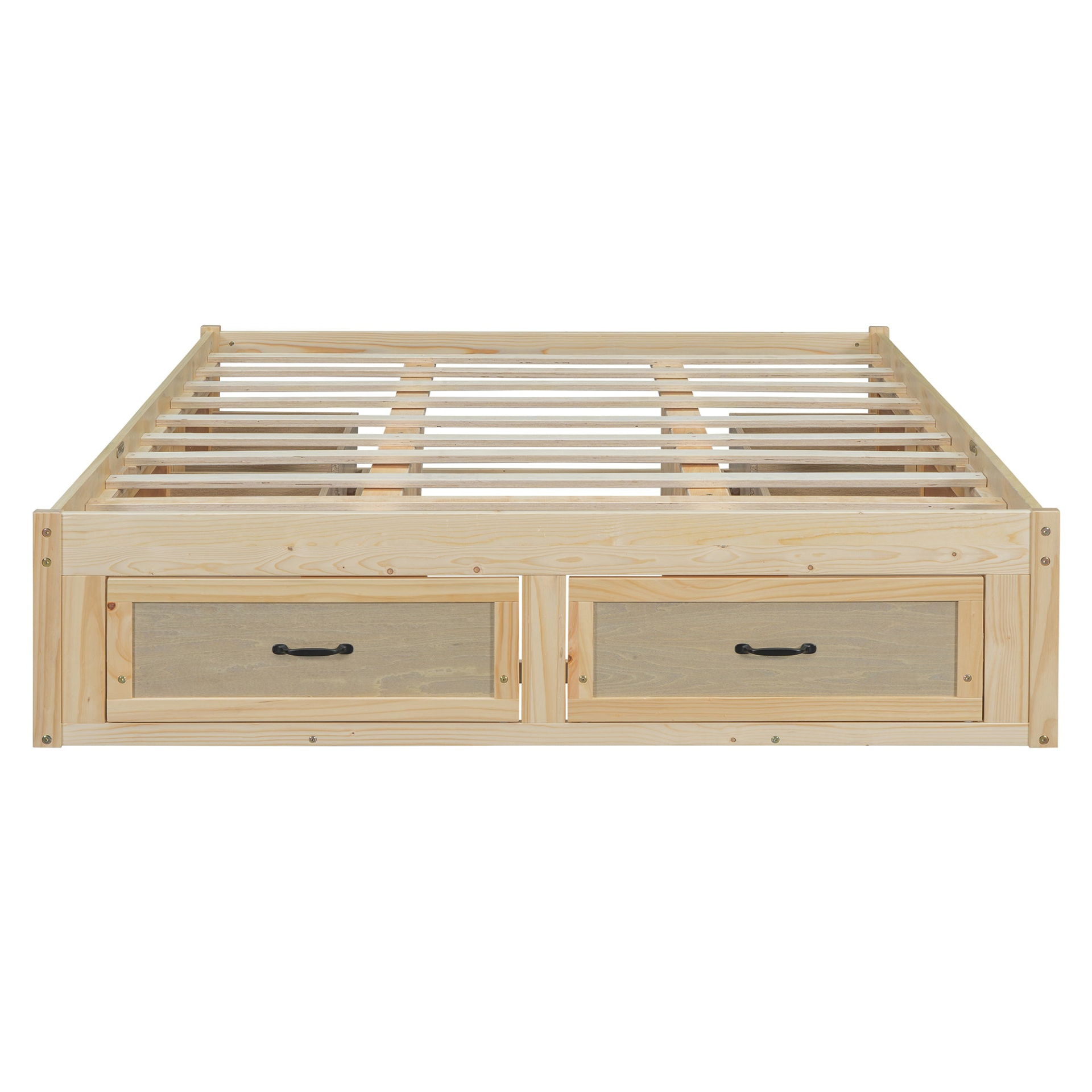 Start2Finish platform bed with antique-inspired design and built-in storage drawers, showcasing its stylish and functional bedroom furniture.