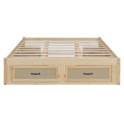 Start2Finish platform bed with antique-inspired design and built-in storage drawers, showcasing its stylish and functional bedroom furniture.