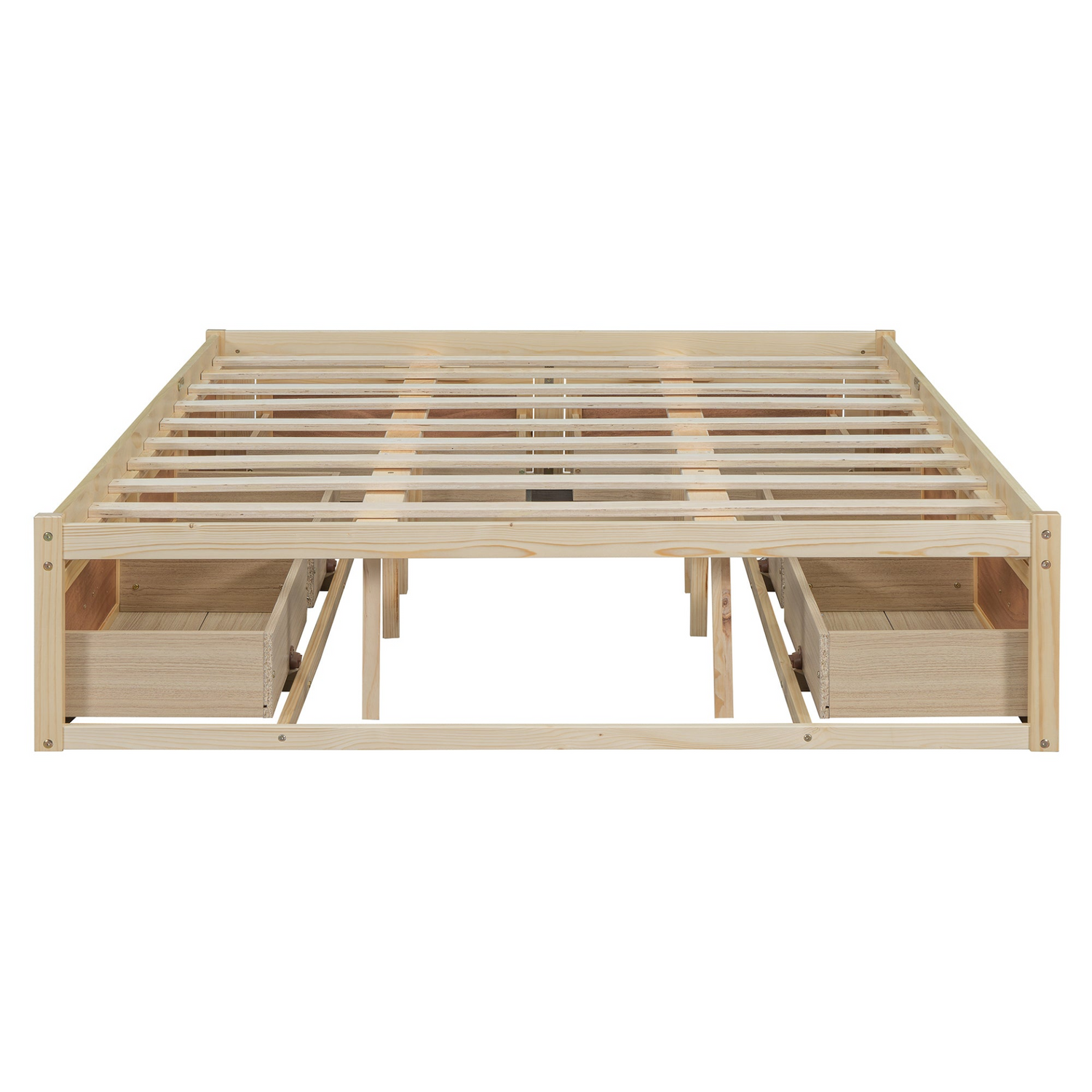 Start2Finish platform bed with antique-inspired design and built-in storage drawers, showcasing a stylish and functional bedroom furniture piece.