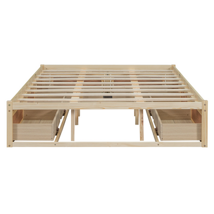 Start2Finish platform bed with antique-inspired design and built-in storage drawers, showcasing a stylish and functional bedroom furniture piece.