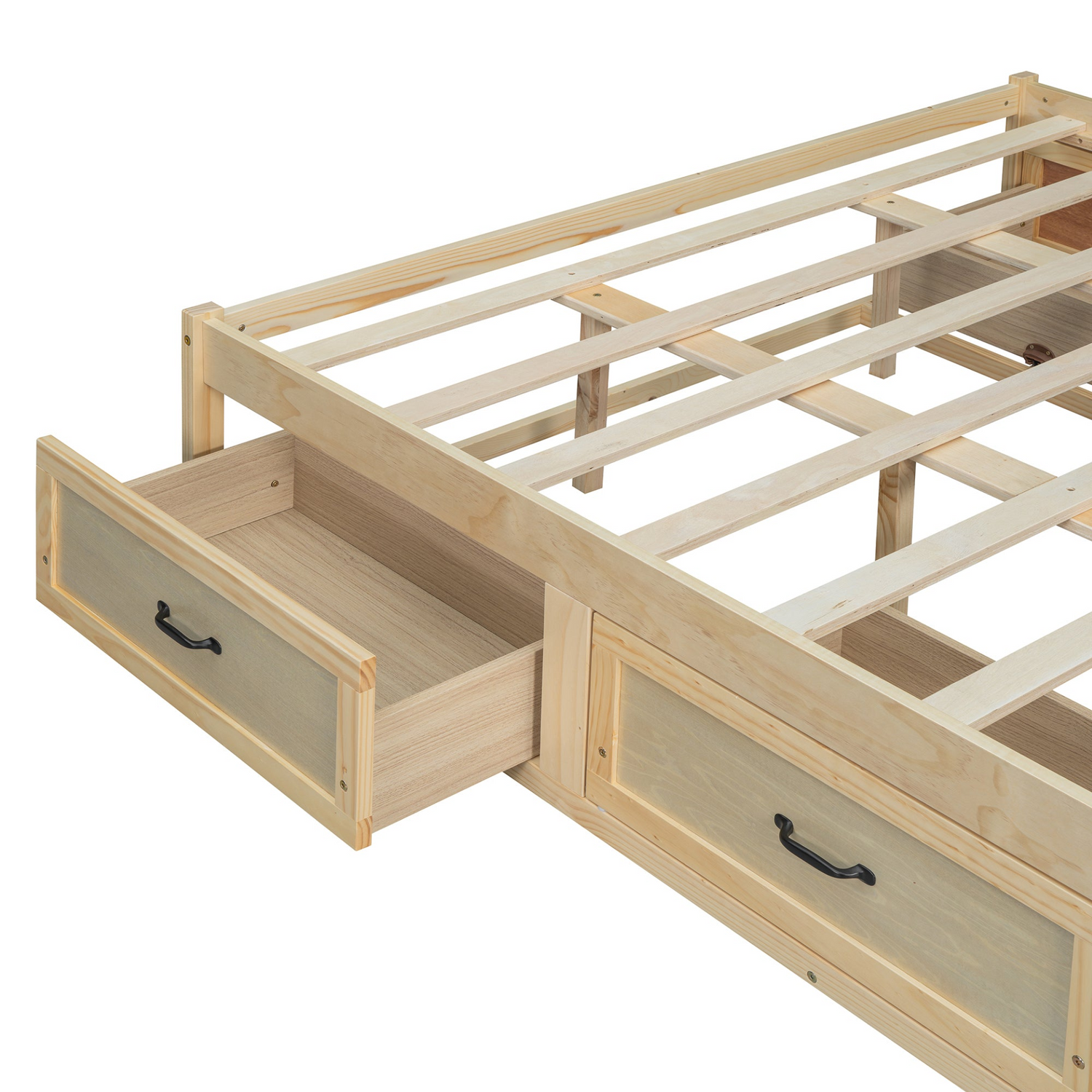 Start2Finish antique-inspired platform bed with built-in storage drawers and elegant design for versatile bedroom organization.