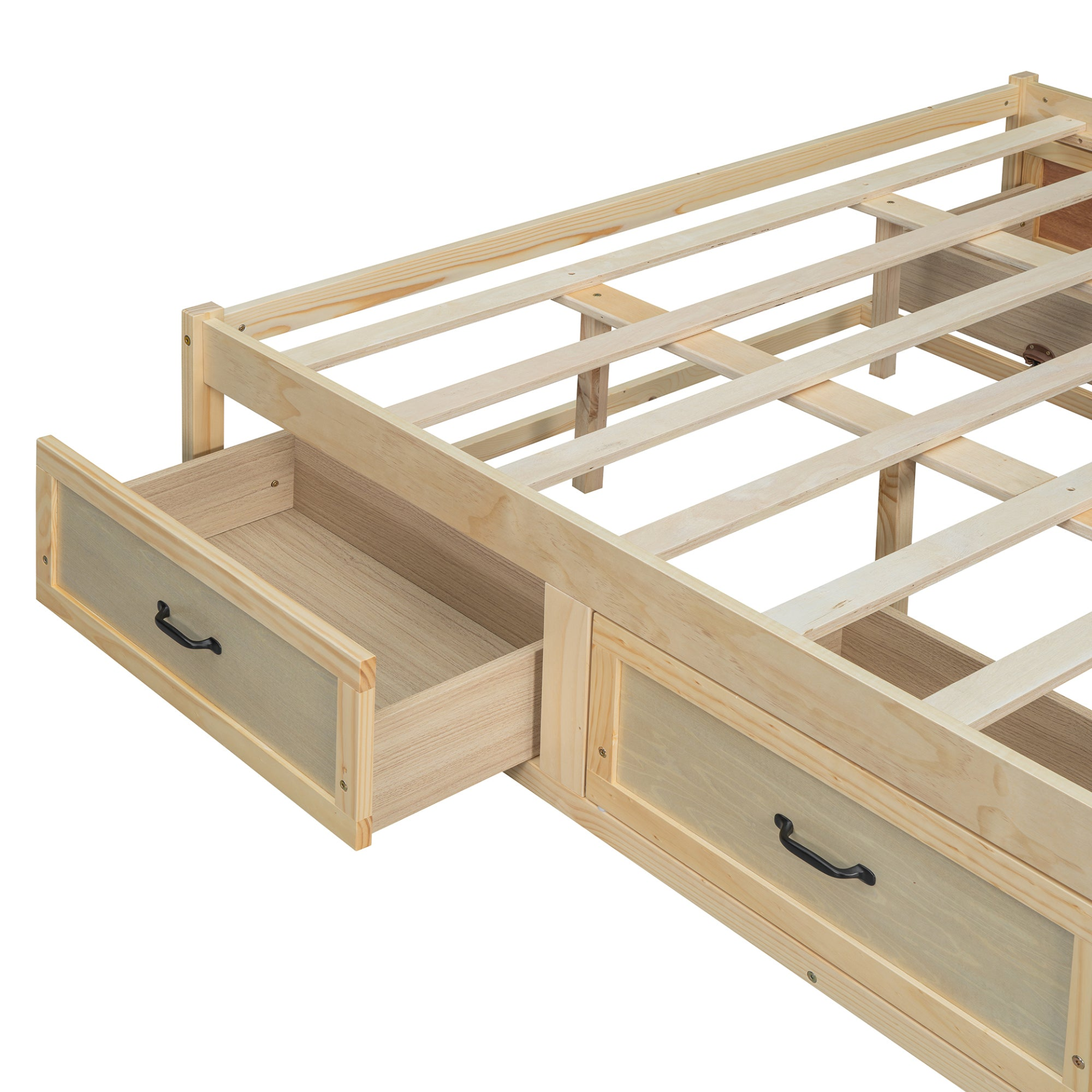 Start2Finish antique-inspired platform bed with built-in storage drawers and elegant design for versatile bedroom organization.
