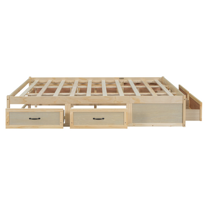 Start2Finish platform bed with storage drawers, antique-inspired design and built-in storage solution for bedroom organization.