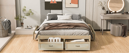 Antique-inspired platform bed with built-in storage drawers from Start2Finish, showcasing a stylish design and practical storage space.