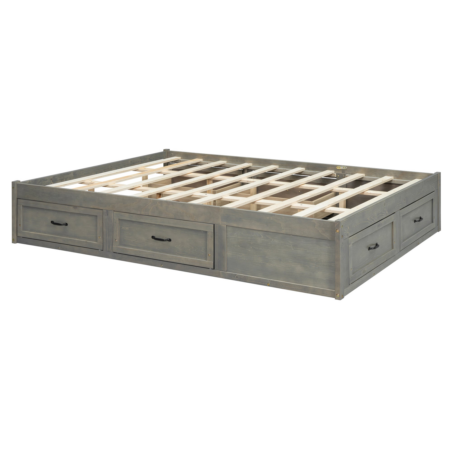 Start2Finish antique-inspired platform bed with built-in storage drawers and elegant design, showcasing the bed frame and storage features.