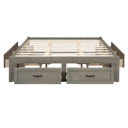 Start2Finish platform bed with antique-inspired design featuring built-in storage drawers and a sturdy frame.