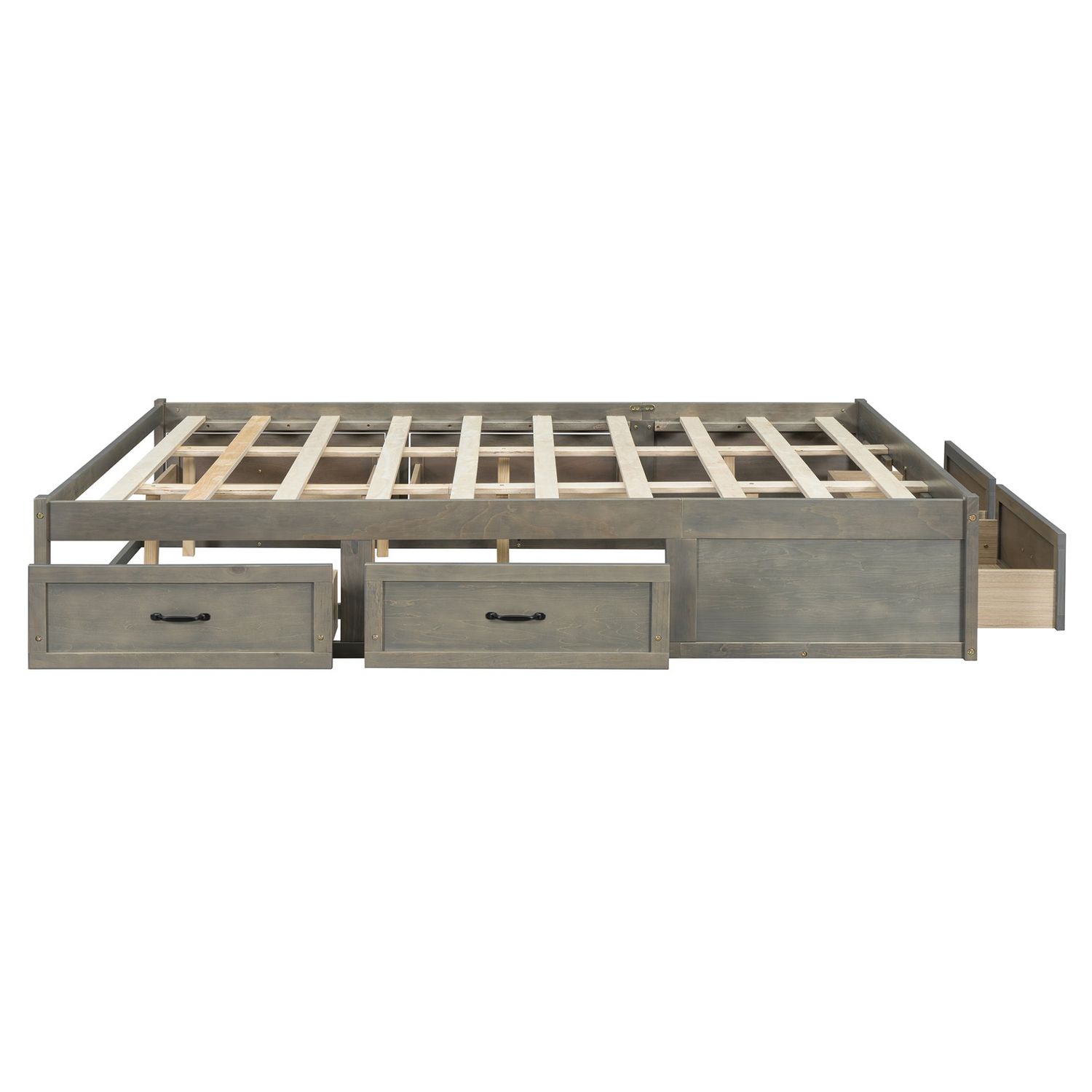 Start2Finish antique-inspired platform bed with built-in storage drawers and elegant design, showcasing the bed frame and storage features.