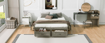 Start2Finish antique-inspired platform bed with built-in storage drawers, showcasing a stylish design and functional storage space.