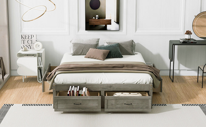 Start2Finish platform bed with antique-inspired design and built-in storage drawers for efficient bedroom organization.