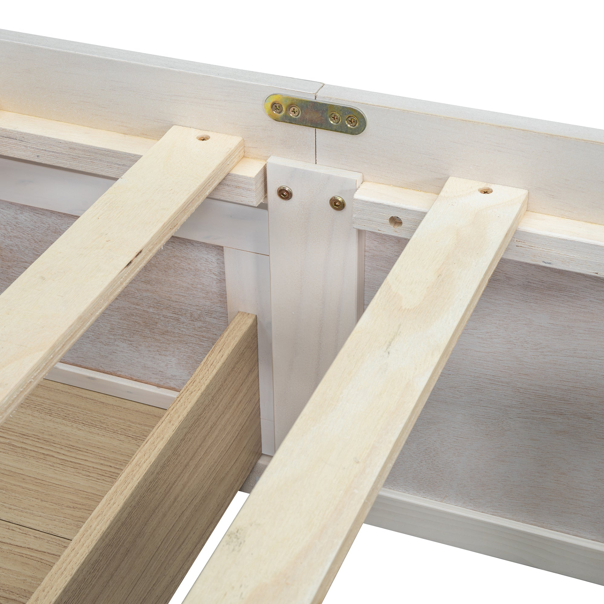 Start2Finish platform bed with antique-inspired design and built-in storage drawers, showcasing its elegant wood finish and spacious drawers.