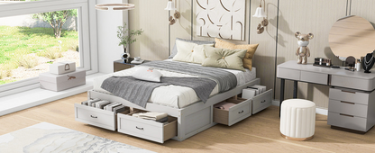 Start2Finish platform bed with antique-inspired design and built-in storage drawers, showcasing a sturdy frame and elegant finish.