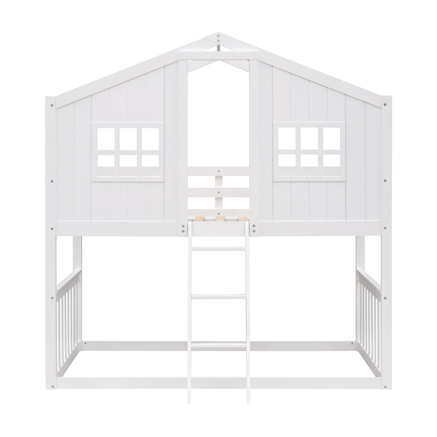 Wood twin over twin bunk bed with ladder, sturdy furniture for kids and teens, in a natural finish with safety rails.