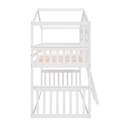 Start2Finish twin over twin wood bunk bed with ladder, ideal for kids and teens, featuring sturdy construction and classic design.