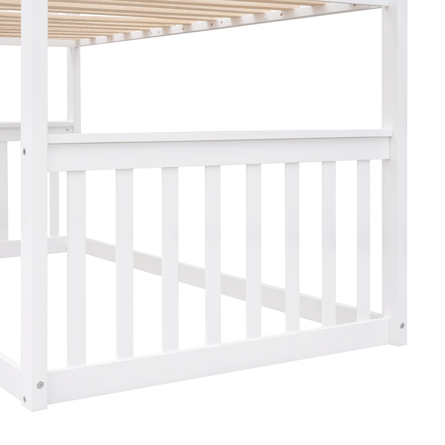 Wood twin over twin house bunk bed with ladder, ideal for kids and teens, featuring a sturdy frame and cozy design.