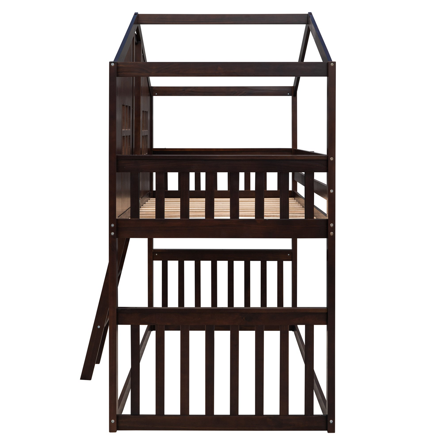 Start2Finish twin over twin house bunk bed with ladder, wooden kids and teens furniture for sleep and play.