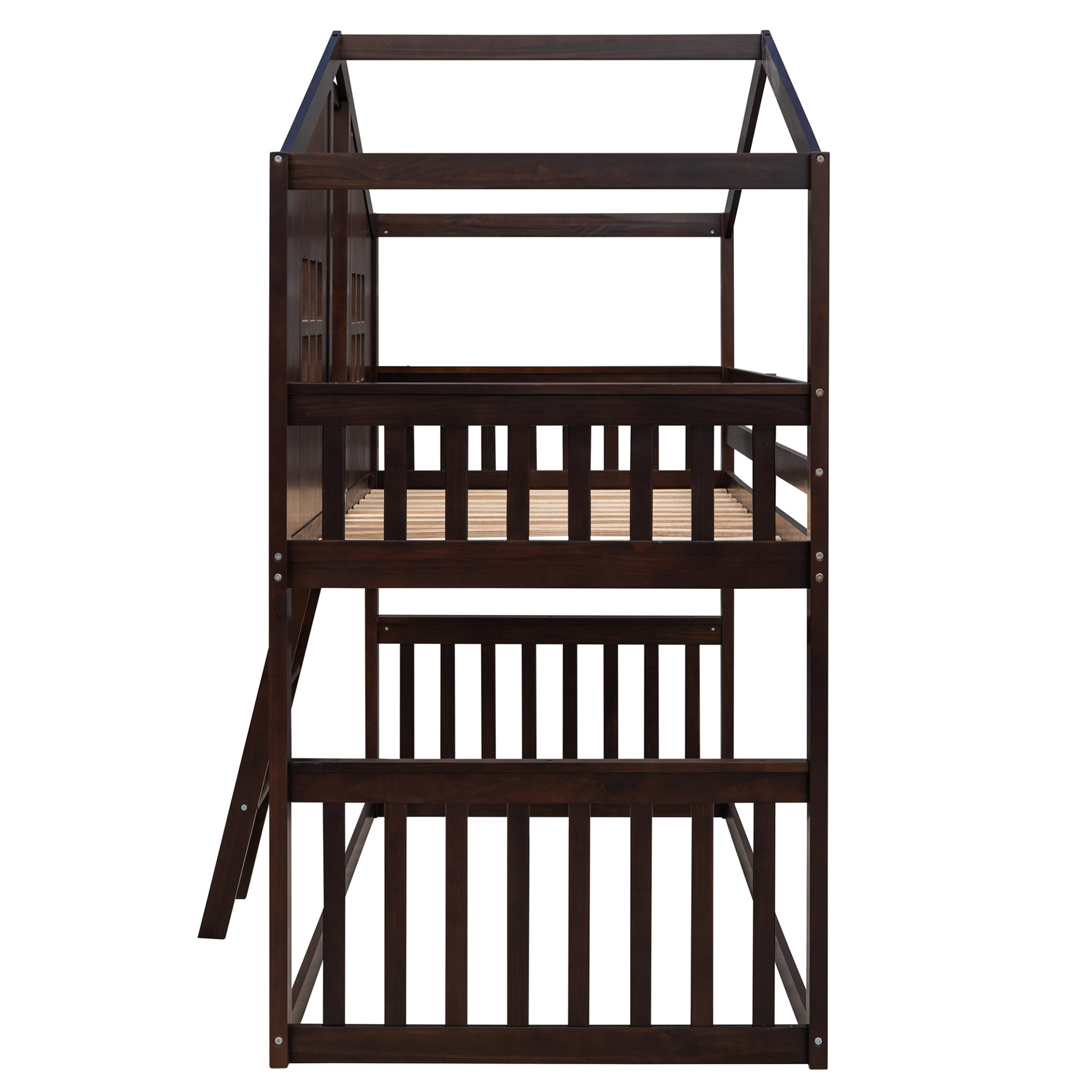 Start2Finish twin over twin house bunk bed with ladder, wooden kids and teens furniture for sleep and play.