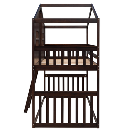 Start2Finish twin over twin house bunk bed with ladder, wooden kids and teens furniture for sleep and play.