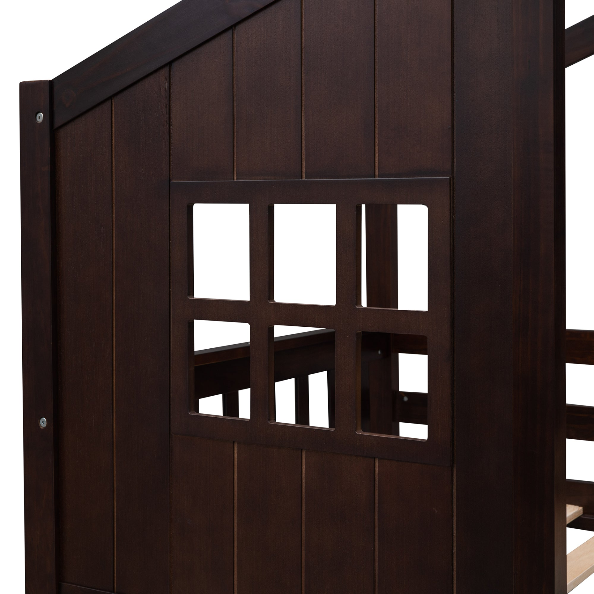 Wood twin over twin bunk bed with ladder for kids and teens, sturdy furniture by Start2Finish, ideal for small bedrooms.