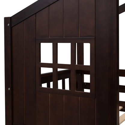 Wood twin over twin bunk bed with ladder for kids and teens, sturdy furniture by Start2Finish, ideal for small bedrooms.