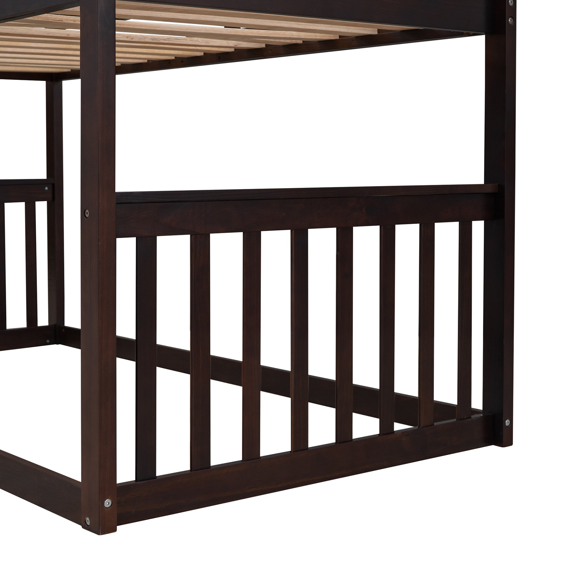 Wood twin over twin house bunk bed with ladder, ideal for kids and teens, by Start2Finish, showcasing the bed&