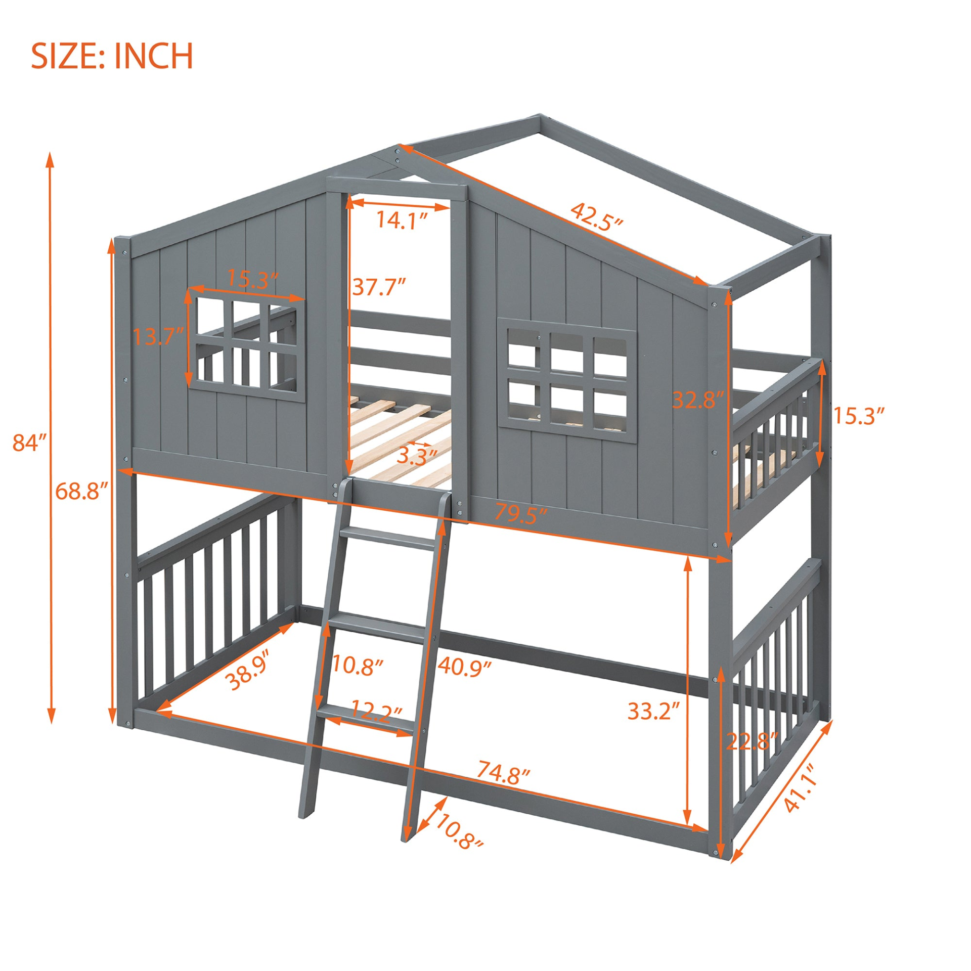 Start2Finish twin over twin wood bunk bed with built-in ladder, ideal for kids and teens, sturdy furniture for shared bedrooms.