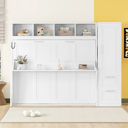 Start2Finish queen size Murphy wall bed with built-in closet and drawers, modern space-saving design in a contemporary room setting.
