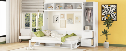 Queen size Murphy wall bed by Start2Finish with integrated closet and drawers, modern space-saving bedroom furniture.