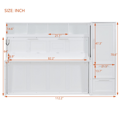 Modern queen size Murphy bed from Start2Finish with built-in closet, drawers, and space-saving wall bed design for compact rooms.