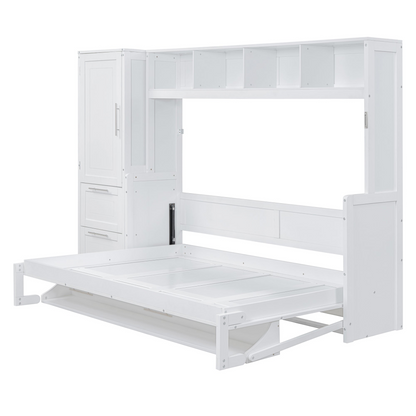 Modern queen size Murphy bed by Start2Finish with built-in closet and drawers, space-saving wall bed design in a contemporary room setting.