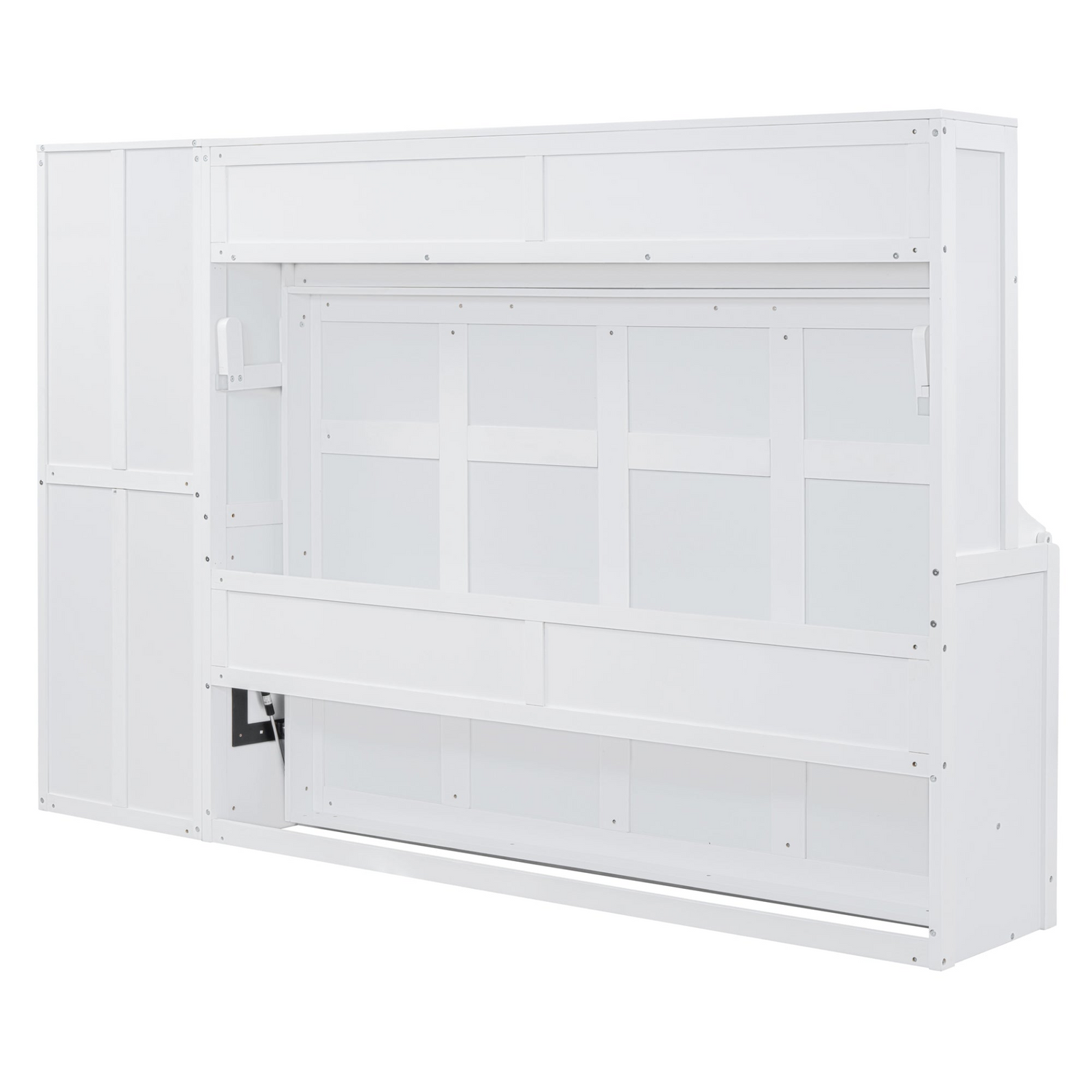 Queen size Murphy bed wall unit with closet and drawers, modern space-saving design by Start2Finish in a contemporary bedroom setting.