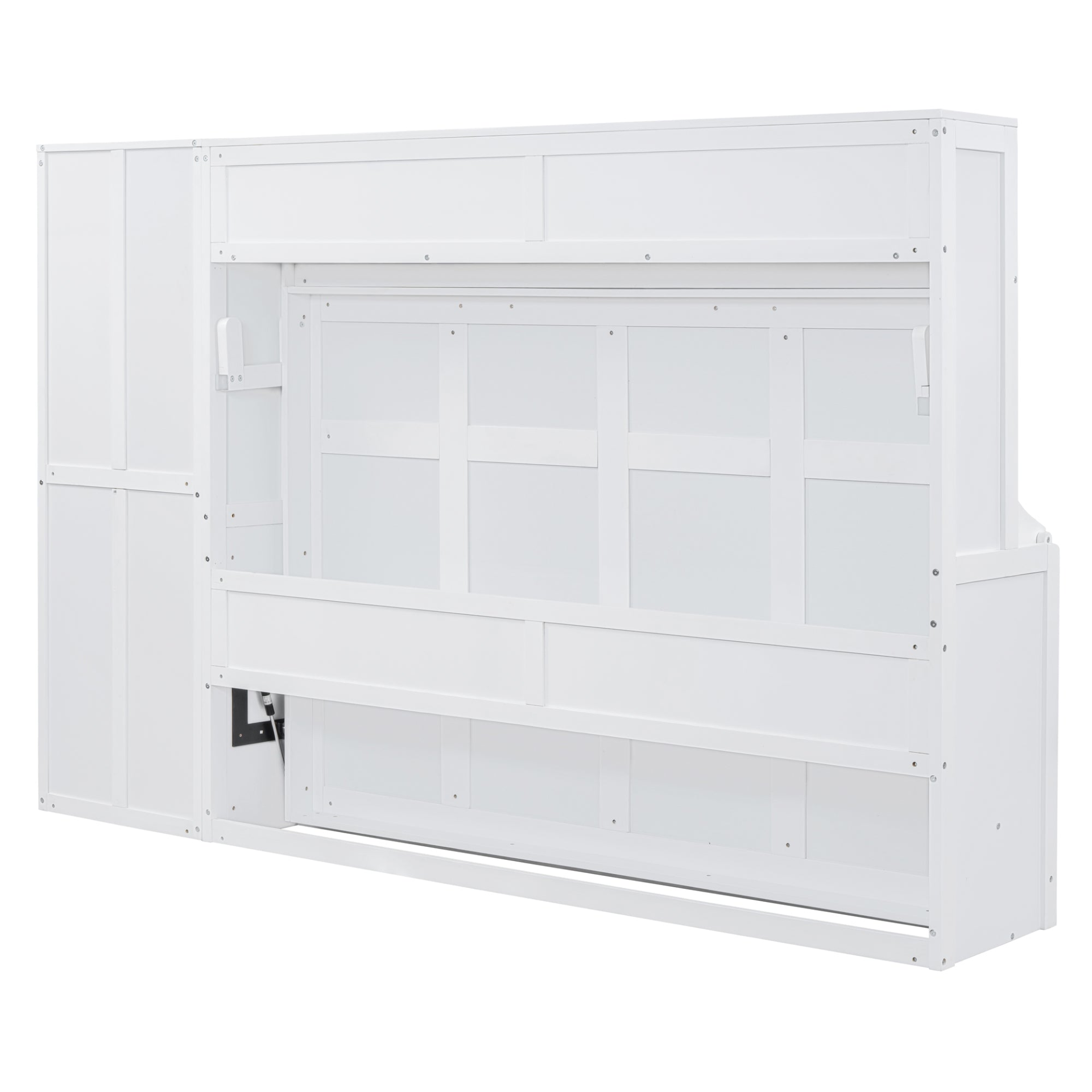 Queen size Murphy bed wall unit with closet and drawers, modern space-saving design by Start2Finish in a contemporary bedroom setting.