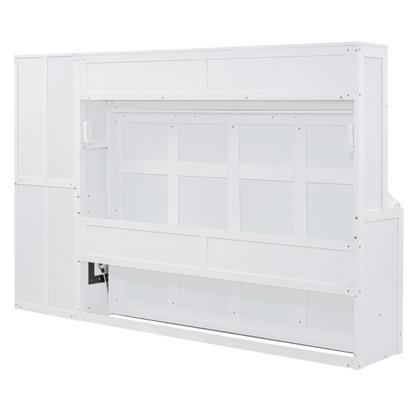 Queen size Murphy bed wall unit with closet and drawers, modern space-saving design by Start2Finish in a contemporary bedroom setting.
