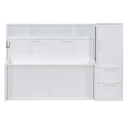 Queen size Murphy wall bed by Start2Finish with built-in closet, drawers, and modern space-saving design in a contemporary room setting.