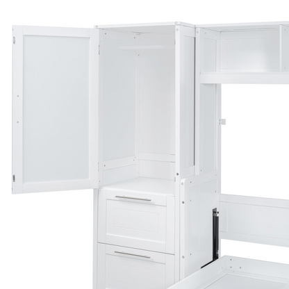 Queen size Murphy wall bed by Start2Finish with built-in closet and drawers, modern space-saving design in a contemporary room setting.