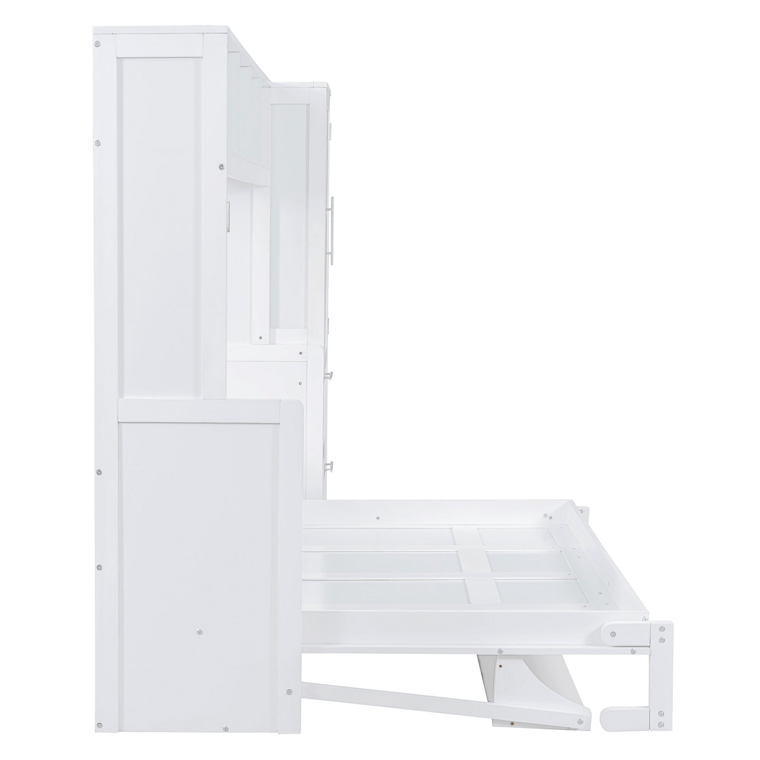 Modern queen size Murphy wall bed with closet and drawers by Start2Finish, space-saving design with sleek wood finish and ample storage.