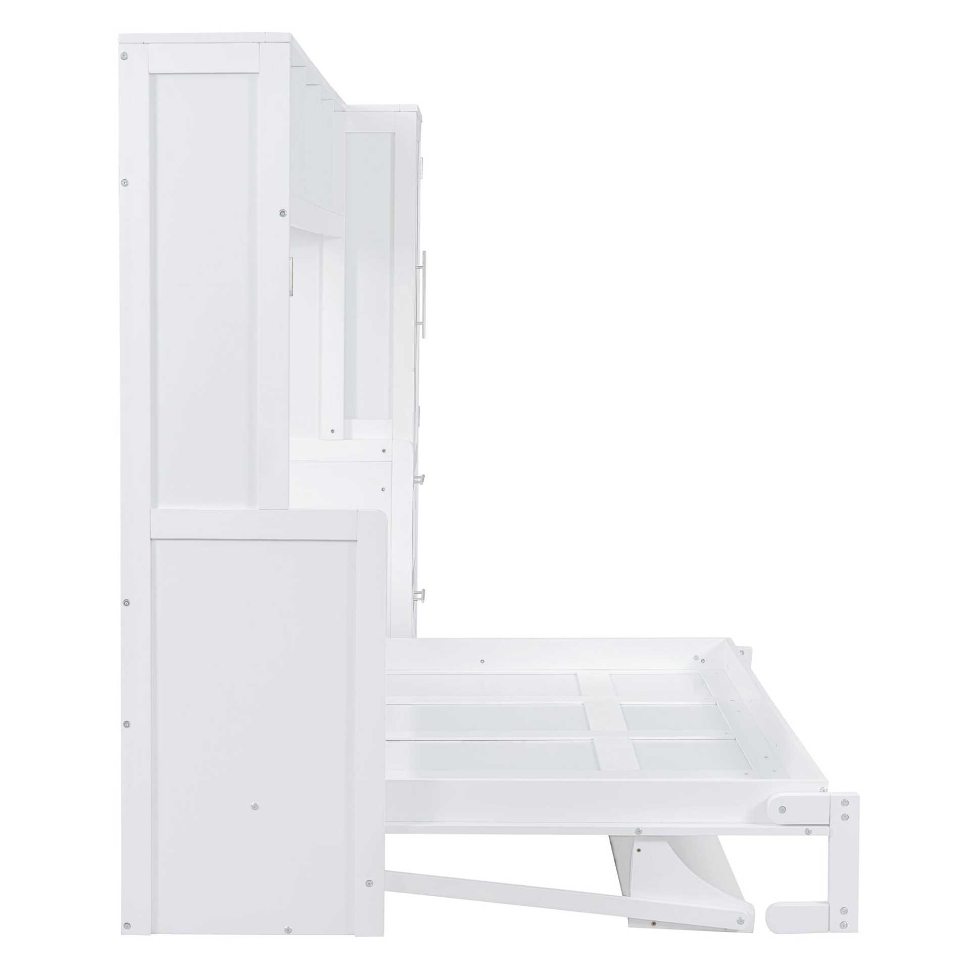 Modern queen size Murphy wall bed with closet and drawers by Start2Finish, space-saving design with sleek wood finish and ample storage.