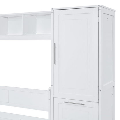 Queen size Murphy wall bed by Start2Finish with built-in closet and drawers, modern space-saving design in a contemporary room setting.