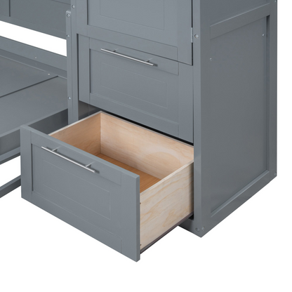 Queen size Murphy wall bed from Start2Finish with built-in closet and drawers, modern space-saving design in a sleek room setup.