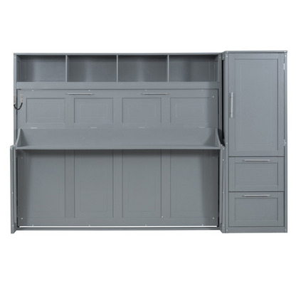 Queen size Murphy wall bed with built-in closet and drawers, modern space-saving furniture by Start2Finish