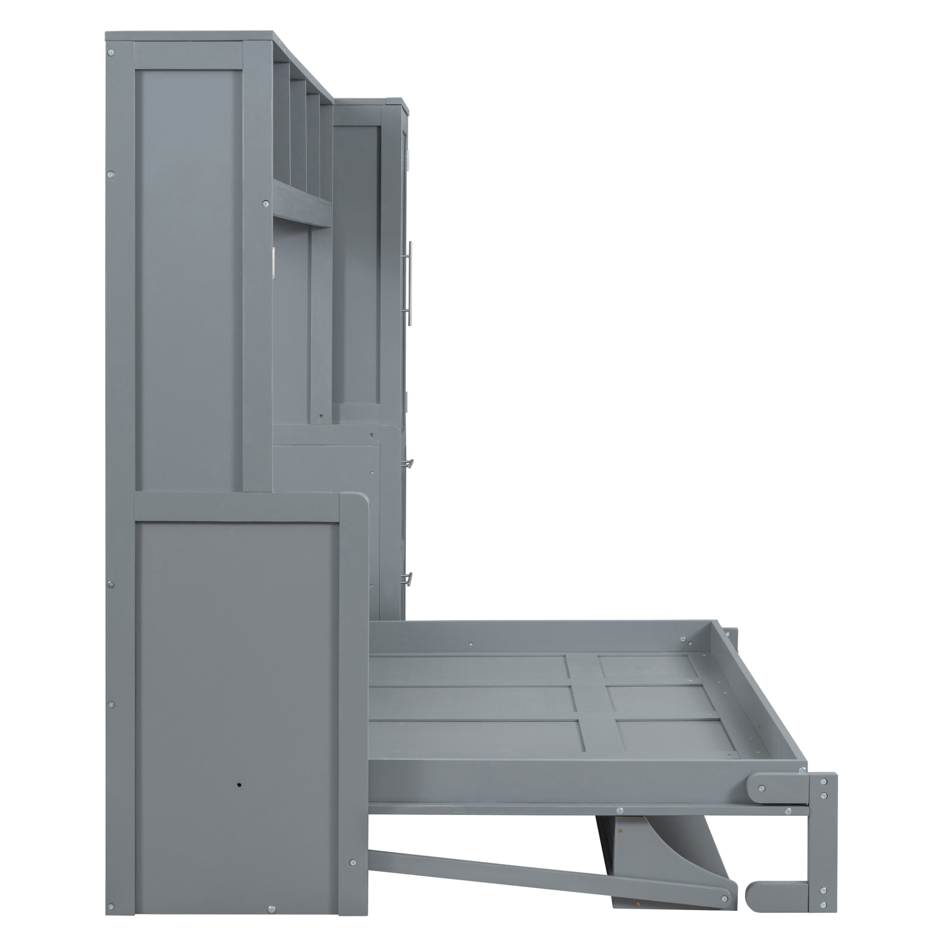 Start2Finish queen size Murphy wall bed with built-in closet and drawers, modern space-saving bedroom furniture unit