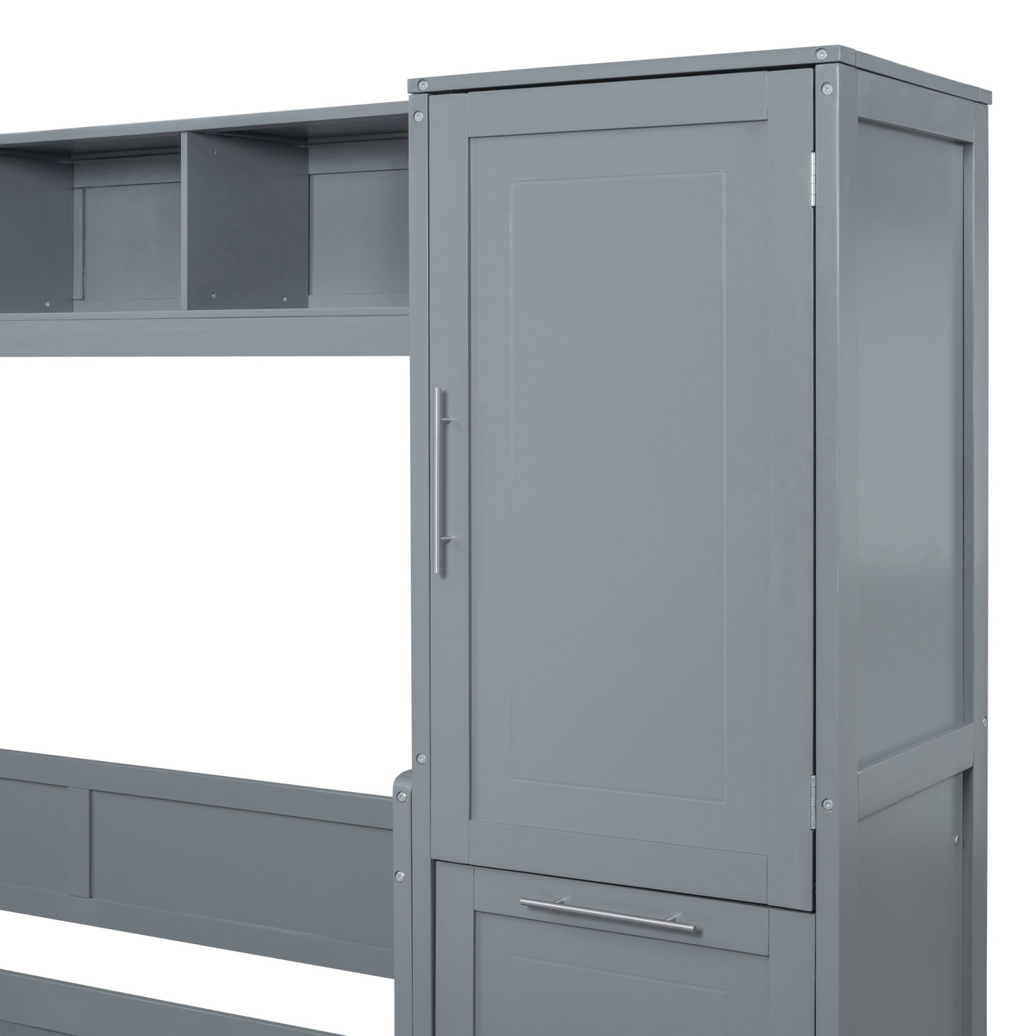 Queen size Murphy wall bed by Start2Finish with closet and drawers, modern space-saving bedroom furniture, shown in folded position.