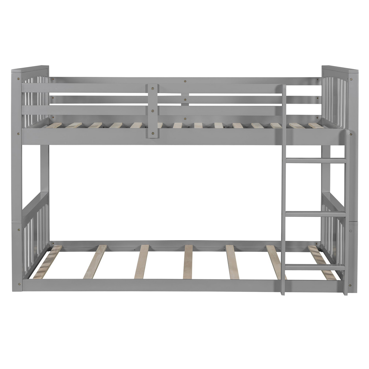 Start2Finish twin over twin bunk bed with ladder, modern space-saving design, durable wood construction in a bedroom setting.